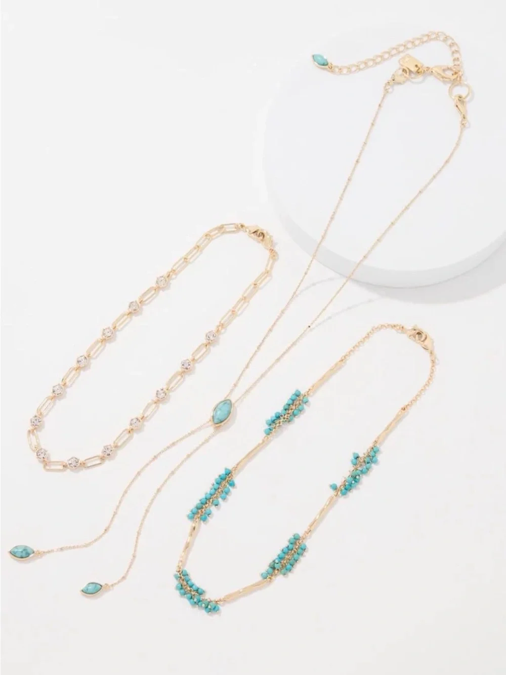 NWT WHITE HOUSE BLACK MARKET Gold & Turquoise Multi-Layer Drop Necklace
